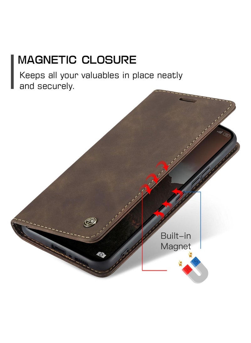 CaseMe Phone Case Luxury PU Leather Design 013 Flip Cover Card Slot Holder Cover For Redmi Note 13 Pro 4G / Poco M6 Pro 4G (Coffe) - Image 4