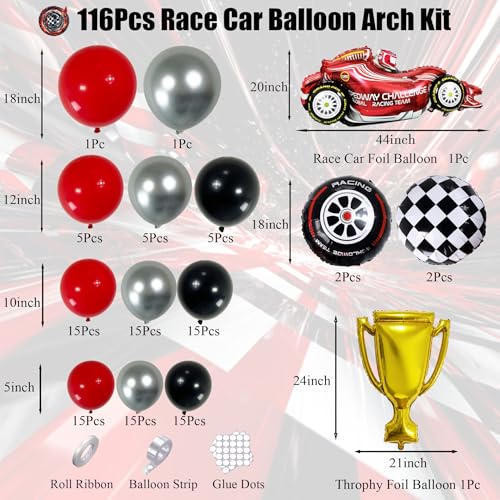Ceeulvu Race Car Balloon Arch Kit Tow Fast Balloon Decoration Red Black Silver Balloons with CarTrophyChechered FlagTire Foil Balloons Garland For Boy Birthday Racing Party - Image 5
