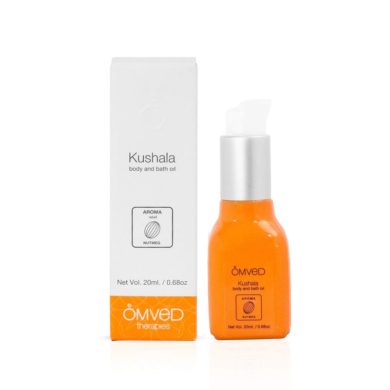 Omved Kushala Bath and Body Oil Infused with a Invigorating Blend of Lavish Oils of Nutmeg Eucalyptus Lemongrass and Camphor Soothes Inflammation Joint Pain Over Stressed Knotted Muscles 20 ml - Image 1
