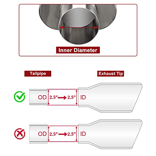 Upower Square Exhaust Tip 2.5" Inlet 3" x 5.5" Outlet 9" Long Chrome Stainless Steel Polished Diesel Pipe Weld-On - Image 3