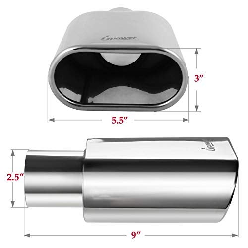 Upower Square Exhaust Tip 2.5" Inlet 3" x 5.5" Outlet 9" Long Chrome Stainless Steel Polished Diesel Pipe Weld-On - Image 4