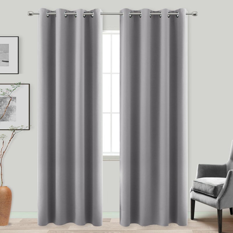 KOUFALL KOUFALL Light Grey Blackout Curtains 84 Inch Length 2 Panel Sets for Dining Room Darkening Black Out Hotel Sunblock Light Blocking CurtinsLiving Room BedroomGray 
