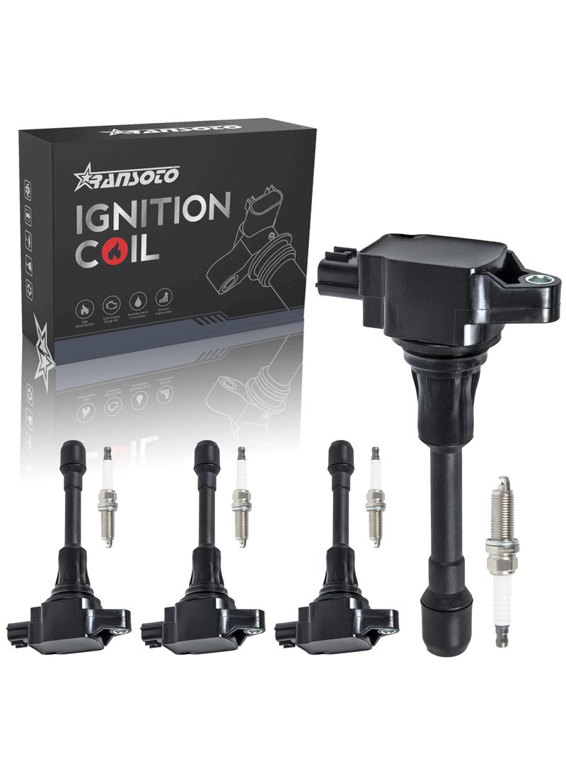 RANSOTO RANSOTO Ignition Coil Pack And Iridium Spark Plug Compatible with Nissan Altima Rogue Sentra Cube Versa NV200 1.6L 1.8L 2.0L 2.5L 2007-2019 Replaces UF549 9029 Set Of 4  - Image 1