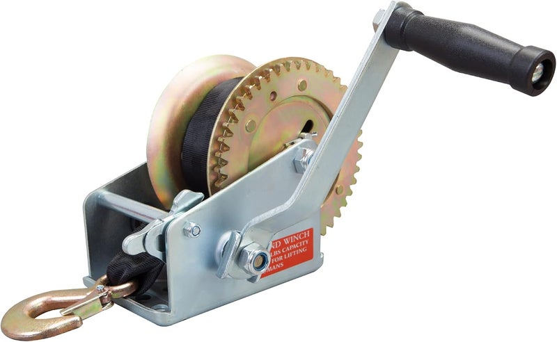 BIG RED ATRT1161SR 1600lbs Capacity Heavy Duty Steel Cable Manual Hand Crank Winch with 32.8ft Nylon Strap and Two-Way Ratchet for Boats, Trailers, Trucks, ATVs - Image 1