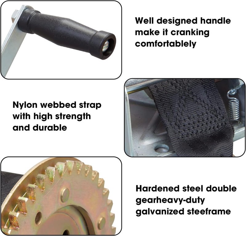 BIG RED ATRT1161SR 1600lbs Capacity Heavy Duty Steel Cable Manual Hand Crank Winch with 32.8ft Nylon Strap and Two-Way Ratchet for Boats, Trailers, Trucks, ATVs - Image 3