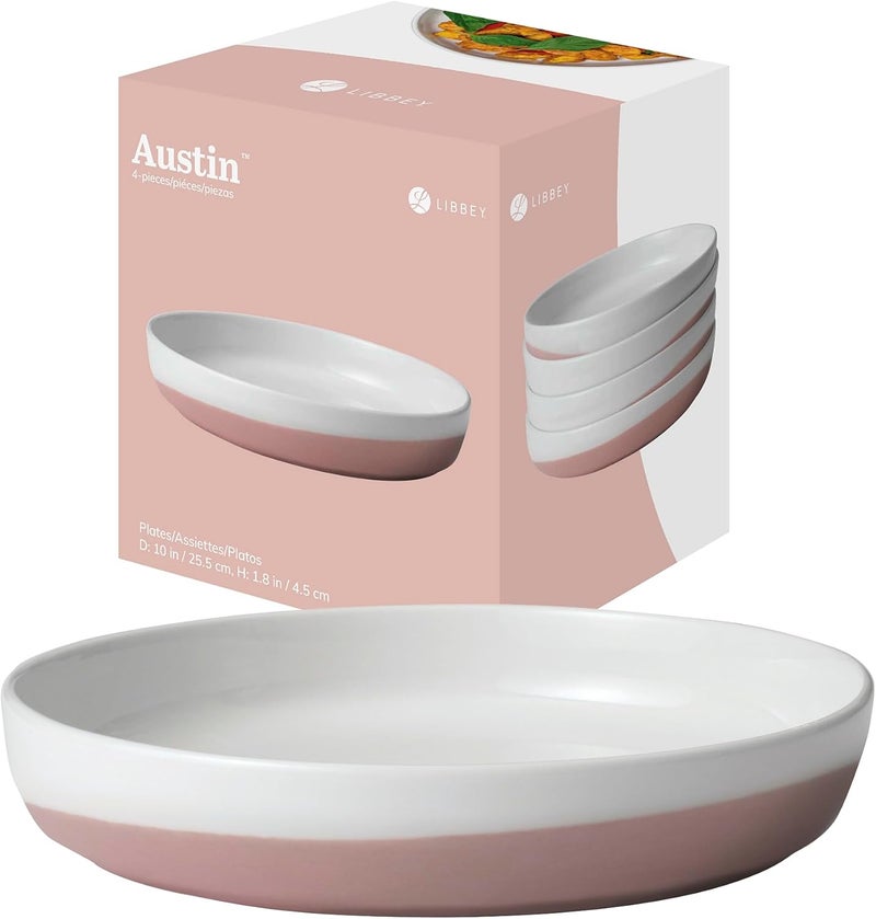 Libbey Austin Himalayan Pink Porcelain Dinner Plates Coupe Style Pink Dinner Plates Set of 4 Stackable Ceramic Plates Set for Holidays Daily Use - Image 1