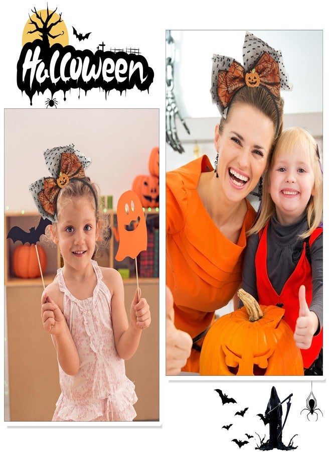 Macute Halloween Headband Pumpkin Black Spider Web Headband for Women Girls Big Bow Hair Band Hair Accessories Halloween Party Head Bands Halloween Outfits for Women 1PCS - Image 4