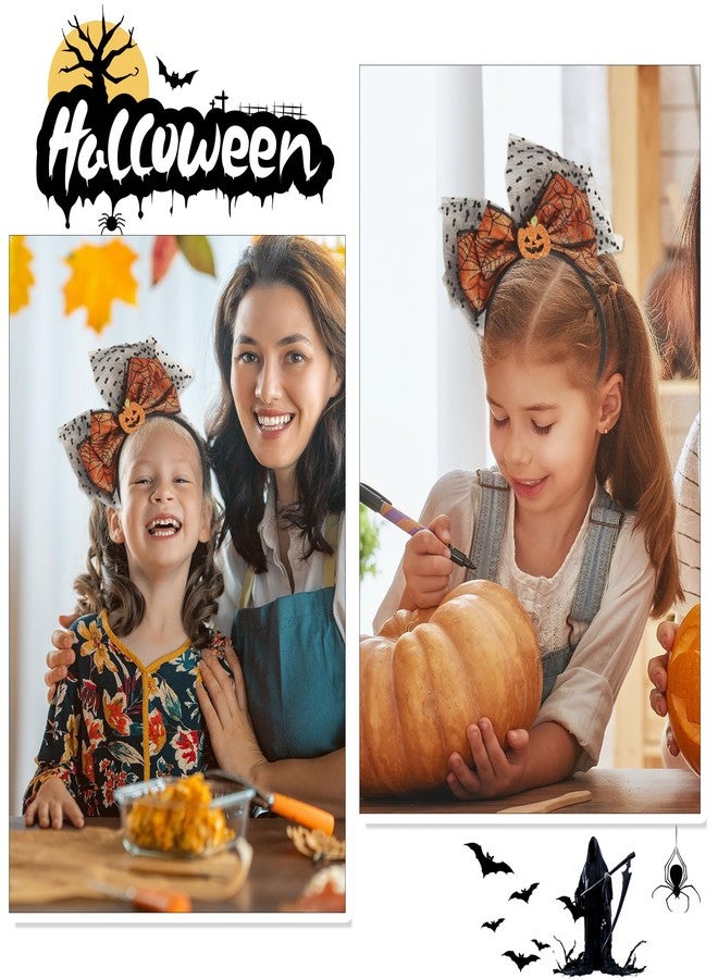 Macute Halloween Headband Pumpkin Black Spider Web Headband for Women Girls Big Bow Hair Band Hair Accessories Halloween Party Head Bands Halloween Outfits for Women 1PCS - Image 5