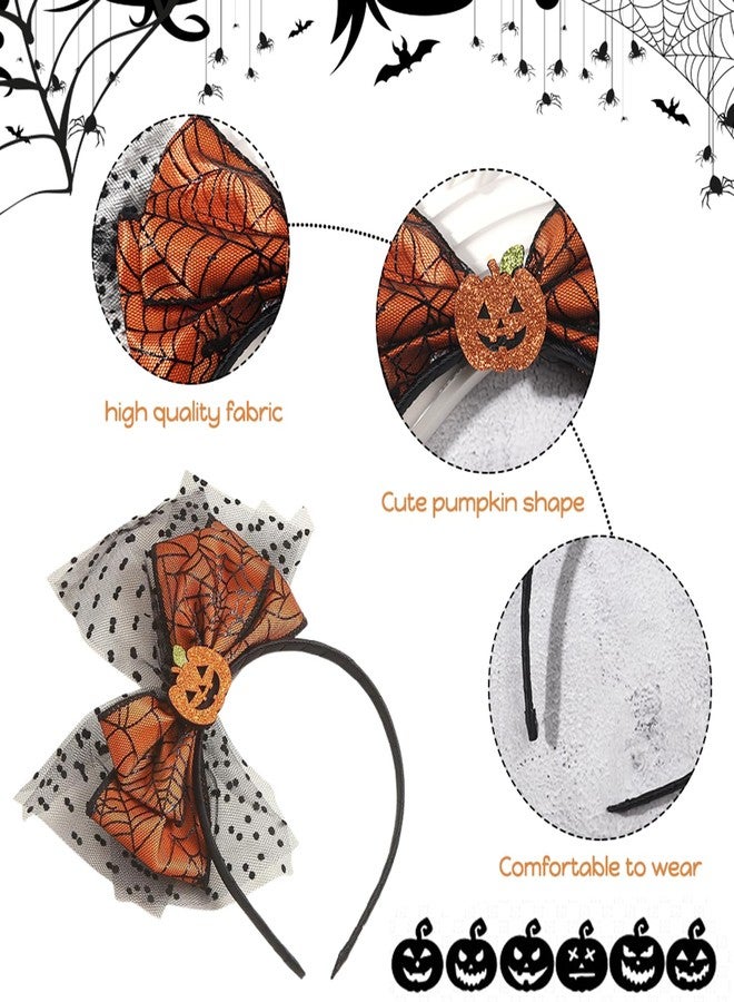 Macute Halloween Headband Pumpkin Black Spider Web Headband for Women Girls Big Bow Hair Band Hair Accessories Halloween Party Head Bands Halloween Outfits for Women 1PCS - Image 2