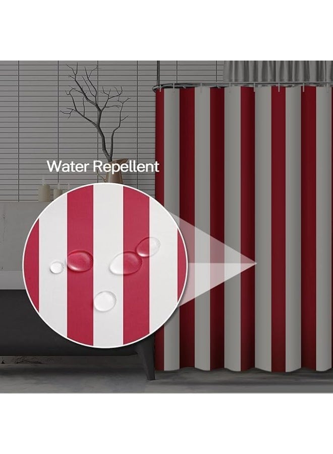 aterproof Striped Shower Curtain - Quick Dry, Mold Resistant Bathroom Curtain with 12 Hooks, Easy Hang C-Rings (Red) - Image 2