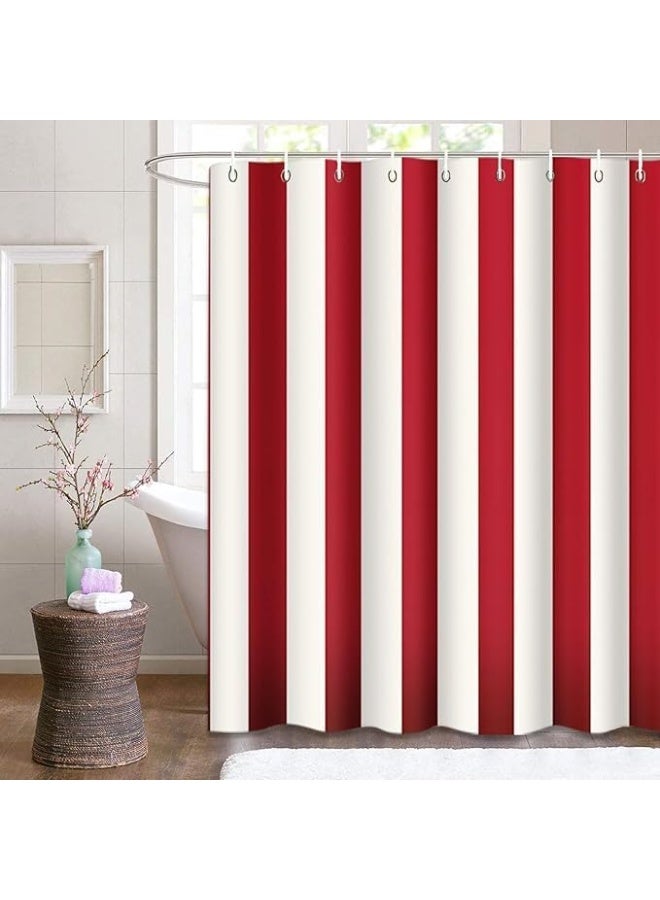 aterproof Striped Shower Curtain - Quick Dry, Mold Resistant Bathroom Curtain with 12 Hooks, Easy Hang C-Rings (Red) - Image 5