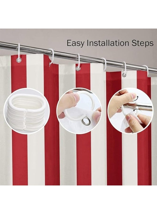 aterproof Striped Shower Curtain - Quick Dry, Mold Resistant Bathroom Curtain with 12 Hooks, Easy Hang C-Rings (Red) - Image 4