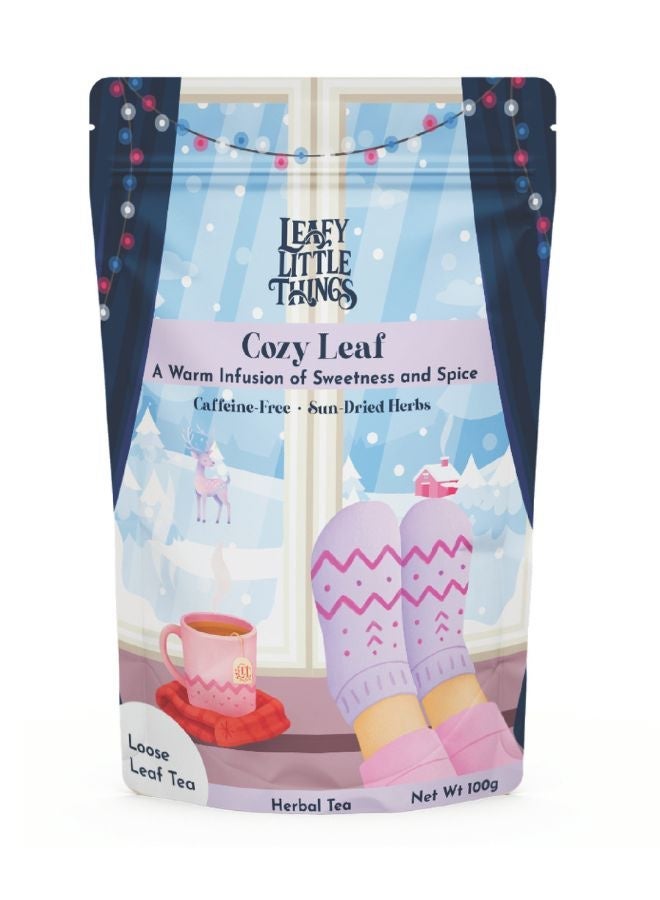 LEAFY LITTLE THINGS Cozy Leaf Herbal Loose Tea | Caffeine-Free Calming Relaxation Tea with Sweet & Spiced Notes | 0 Calories | Loose Leaves 100g - Image 1