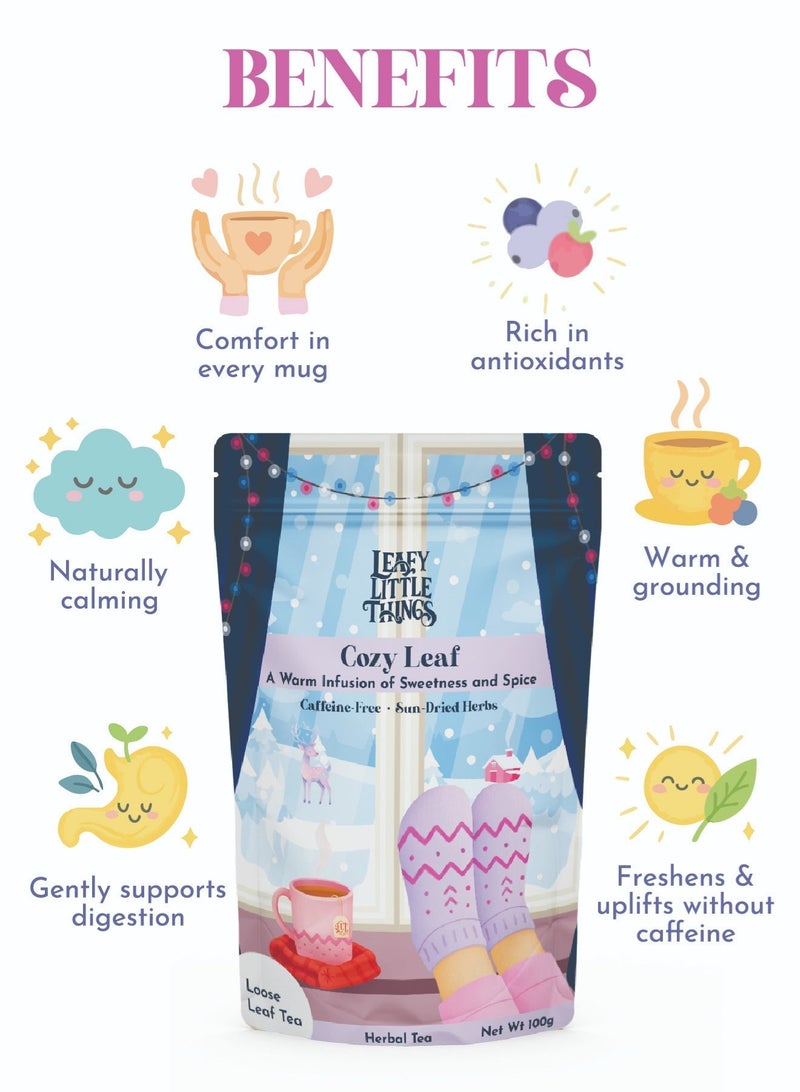 LEAFY LITTLE THINGS Cozy Leaf Herbal Loose Tea | Caffeine-Free Calming Relaxation Tea with Sweet & Spiced Notes | 0 Calories | Loose Leaves 100g - Image 5