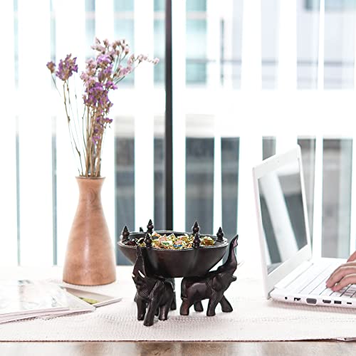 AeraVida Triumphant Elephants Carved Rain Tree Wooden Bowl | Handmade Rustic Decorative Bowl for Serving Snacks, Fruits, and Home Decor | Eco-Friendly Nature-Inspired Centerpiece (Style3) - Image 5