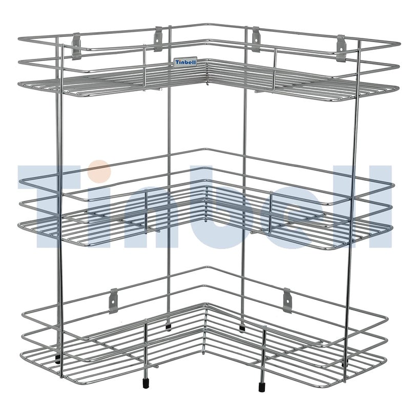 Tinbell Stainless Steel 3 Layer L Shape Corner Stand Stainless Steel L Corner for Multipurpose Storage Rack for Kitchen Bathroom 3 Layer - Image 2