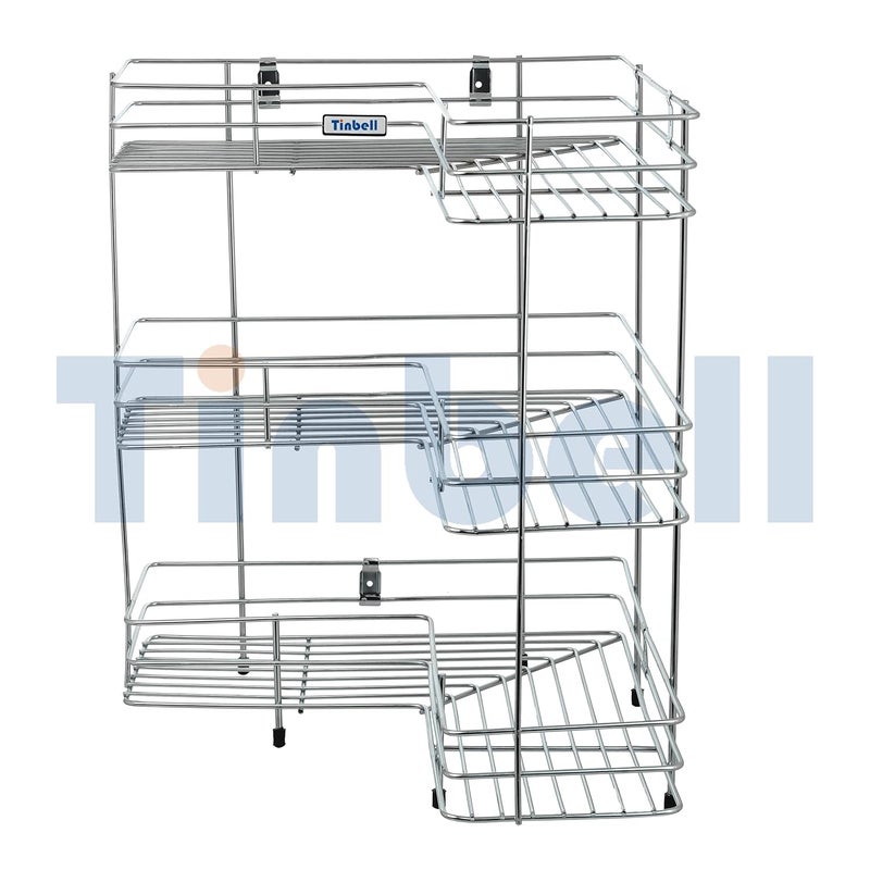 Tinbell Stainless Steel 3 Layer L Shape Corner Stand Stainless Steel L Corner for Multipurpose Storage Rack for Kitchen Bathroom 3 Layer - Image 4