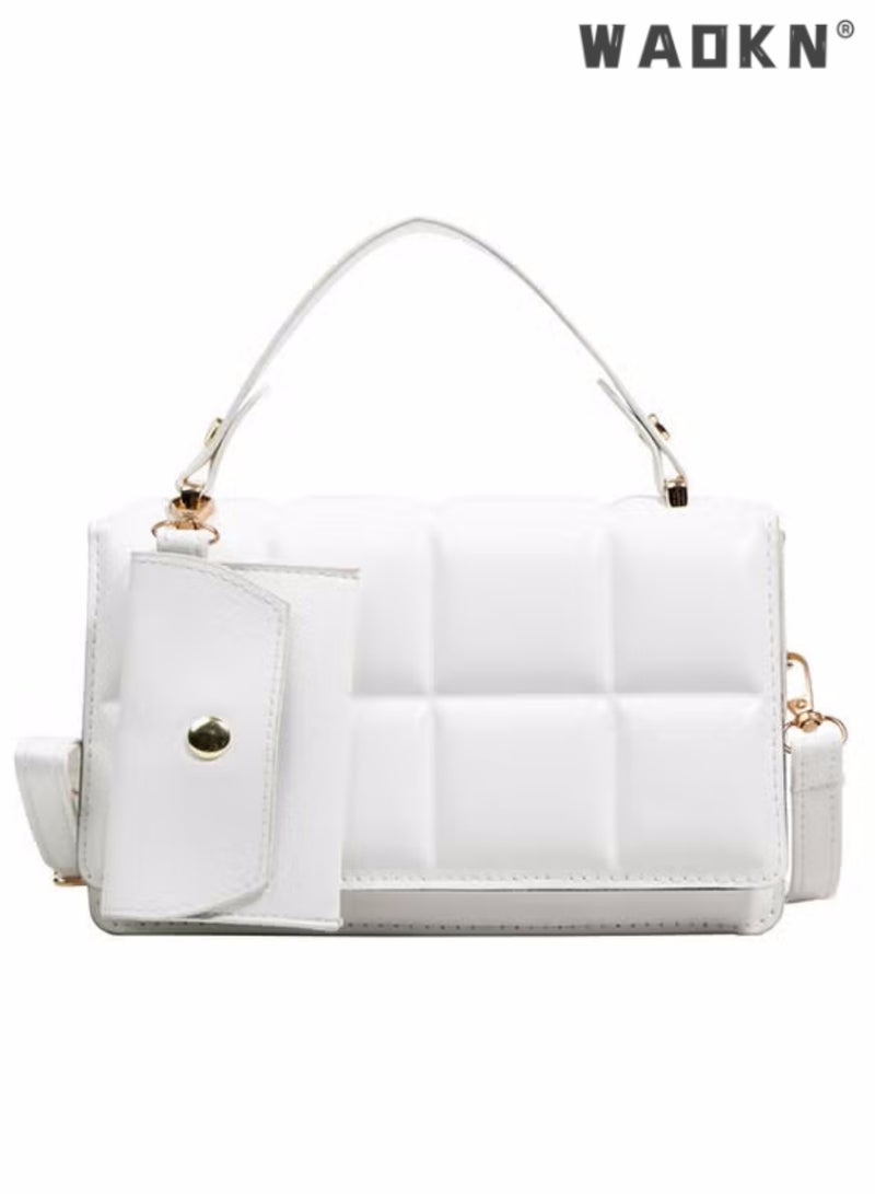 WAOKN Women's Fashion Checkered Embossed Handbag With Card Holder,PU Leather Handbag for Women Printed One Shoulder Bag for Commute Dating Travel Shopping,Shoulder Bag Purse Evening Bag  - Image 1