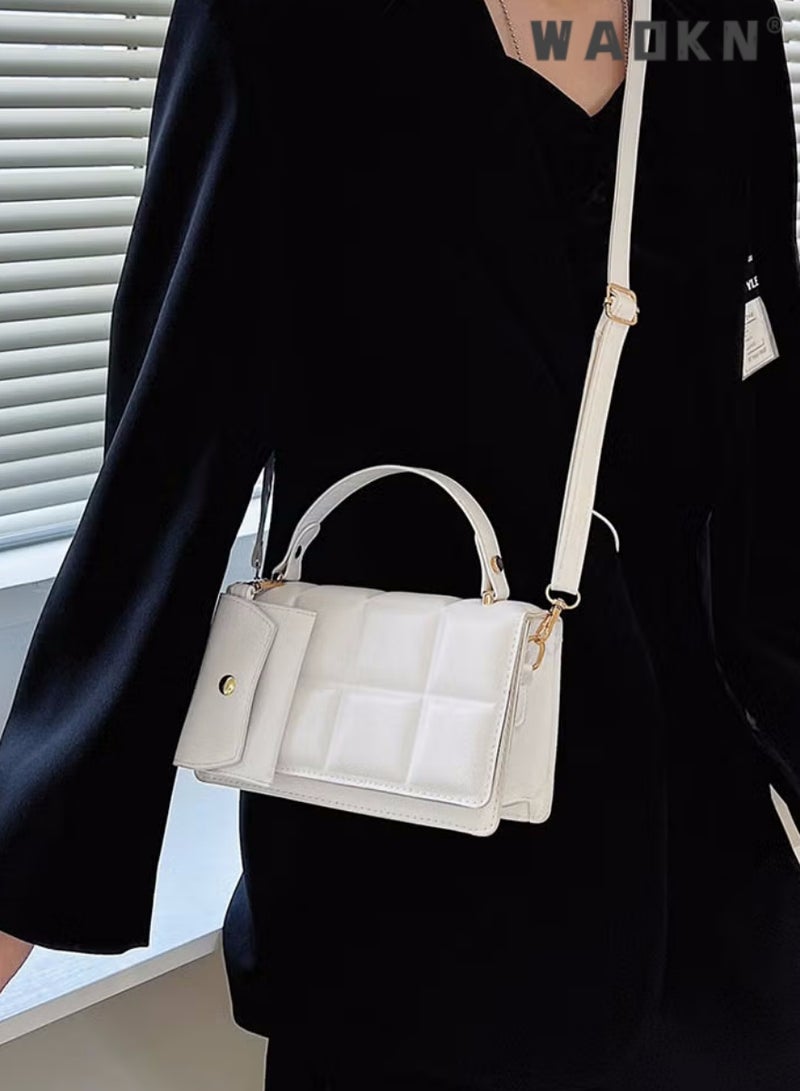 WAOKN Women's Fashion Checkered Embossed Handbag With Card Holder,PU Leather Handbag for Women Printed One Shoulder Bag for Commute Dating Travel Shopping,Shoulder Bag Purse Evening Bag  - Image 5