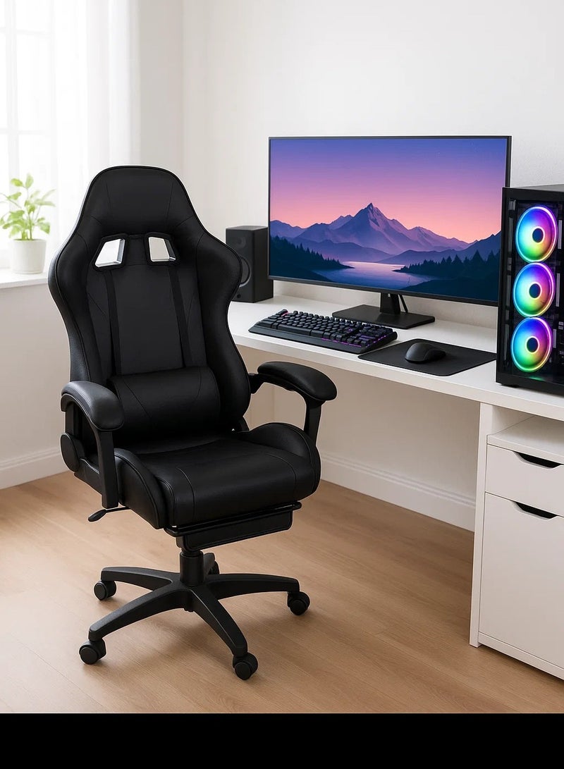 Ergonomic Gaming Chair with Footrest – Reclining High-Back Chair with Lumbar Support, Adjustable Armrests, and PU Leather for PC Gaming  Office - Image 2