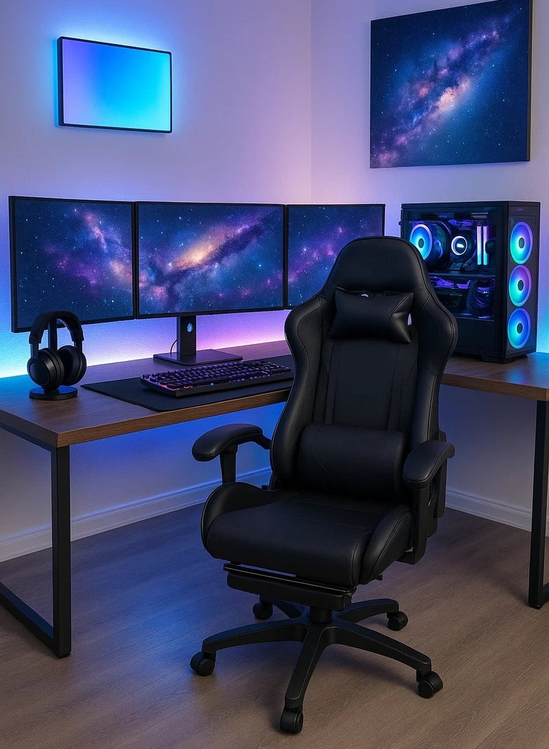 Ergonomic Gaming Chair with Footrest – Reclining High-Back Chair with Lumbar Support, Adjustable Armrests, and PU Leather for PC Gaming  Office - Image 1