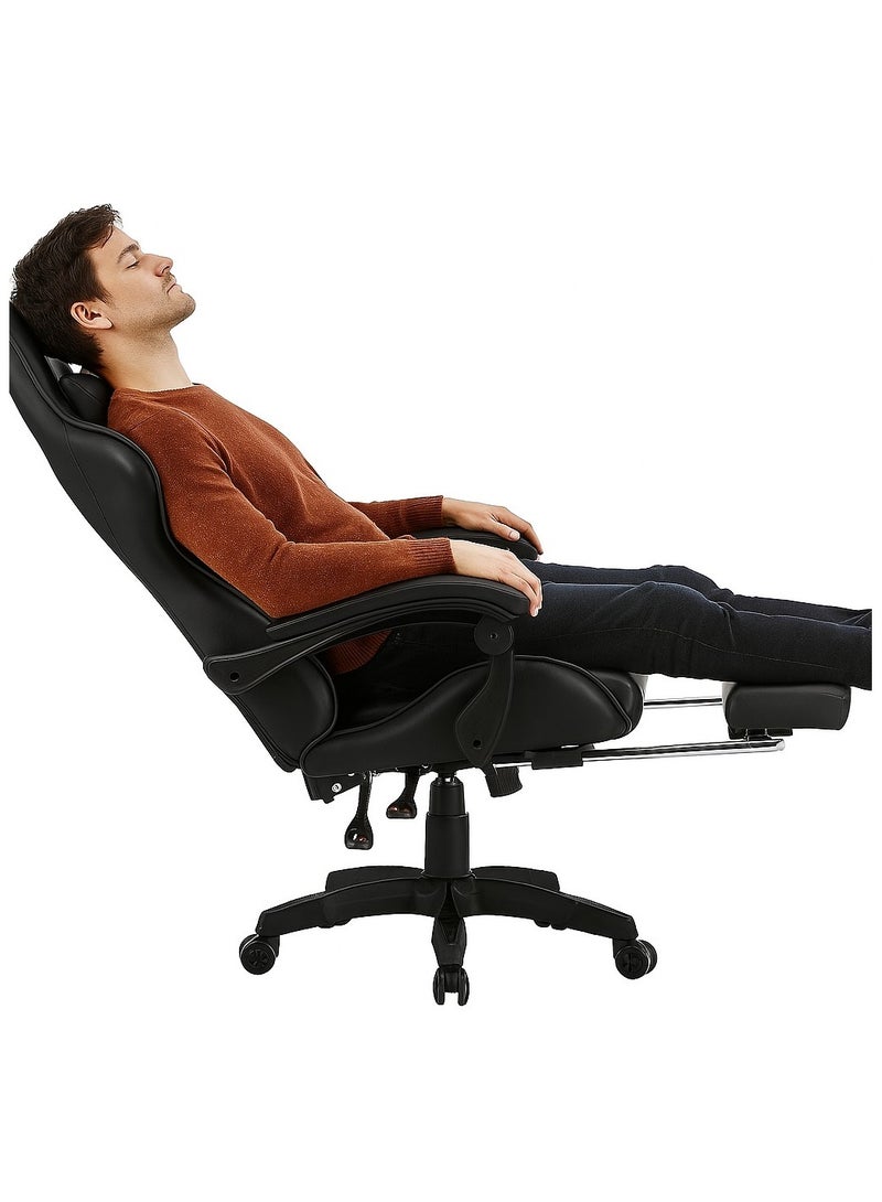 Ergonomic Gaming Chair with Footrest – Reclining High-Back Chair with Lumbar Support, Adjustable Armrests, and PU Leather for PC Gaming  Office - Image 4