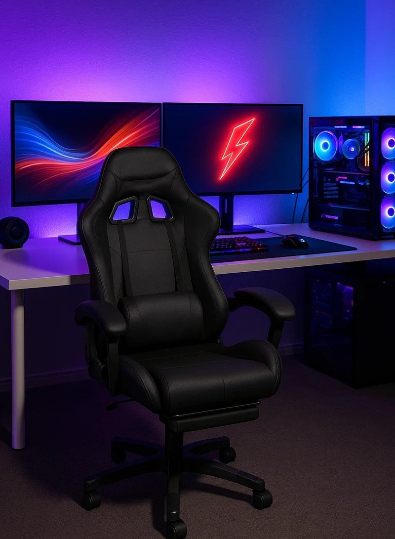 Ergonomic Gaming Chair with Footrest – Reclining High-Back Chair with Lumbar Support, Adjustable Armrests, and PU Leather for PC Gaming  Office - Image 5