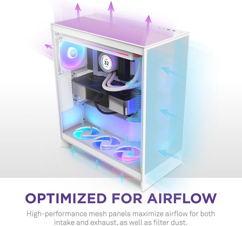 NZXT H7 Flow 2024 - Mid-Tower ATX Airflow Case with 3 Pre-Installed 120mm Fans - White - Image 4