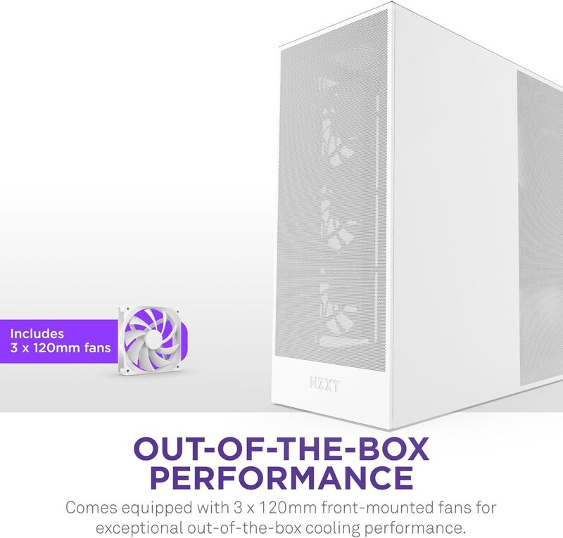 NZXT H7 Flow 2024 - Mid-Tower ATX Airflow Case with 3 Pre-Installed 120mm Fans - White - Image 3