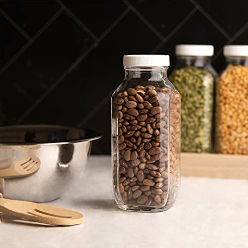 kitchentoolz 16oz Square Glass Milk Bottle with Lid - Airtight Vintage Reusable Dairy Drinking Jars Containers for Milk, Yogurt, Smoothies, Juice, Kefir, & Water -2 Pack 16 oz Glass Bottles with Lids - Image 5