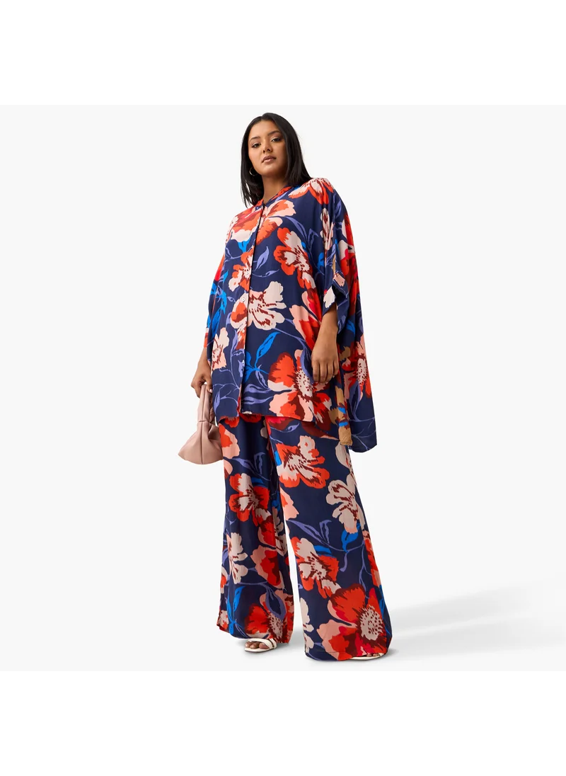  أولا بوبكن Plus Size Ulla Popken Floral Print Wide Leg Pants