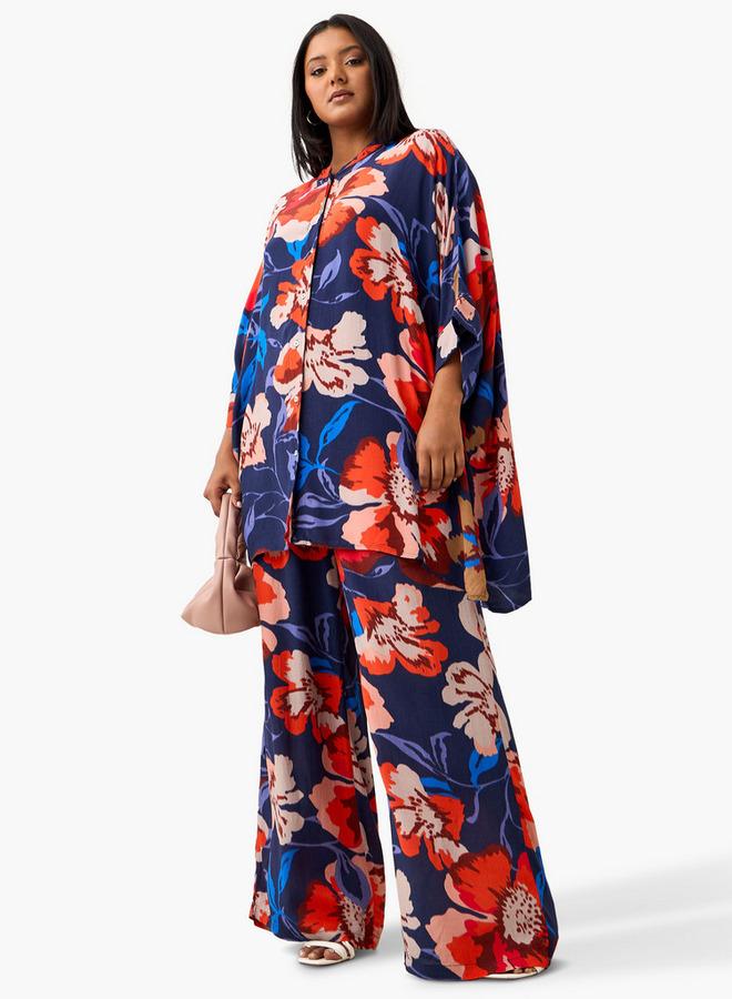 Ulla Popken Plus Size Ulla Popken Floral Print Wide Leg Pants - Image 2