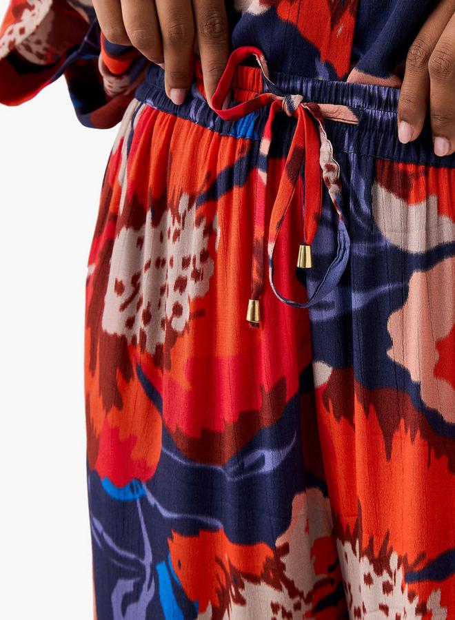 Ulla Popken Plus Size Ulla Popken Floral Print Wide Leg Pants - Image 4