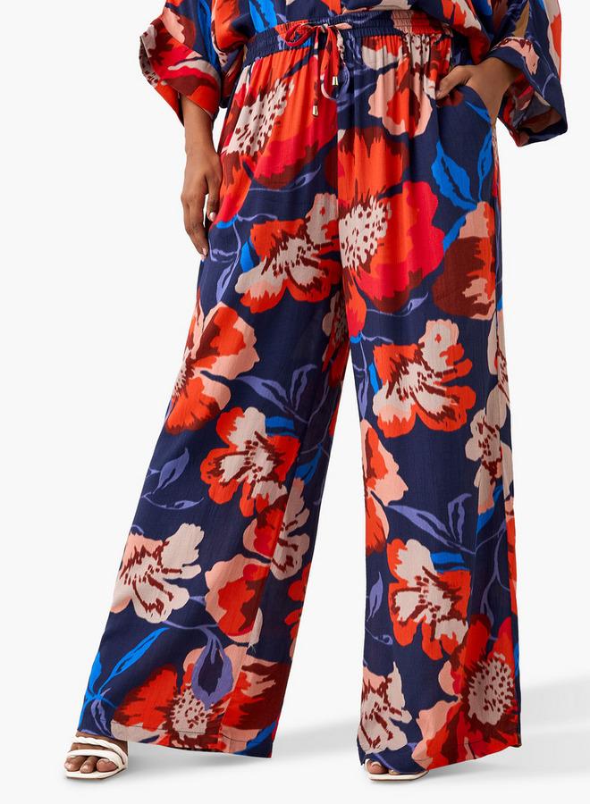 Ulla Popken Plus Size Ulla Popken Floral Print Wide Leg Pants - Image 1