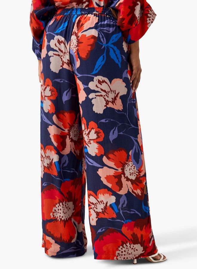 Ulla Popken Plus Size Ulla Popken Floral Print Wide Leg Pants - Image 3