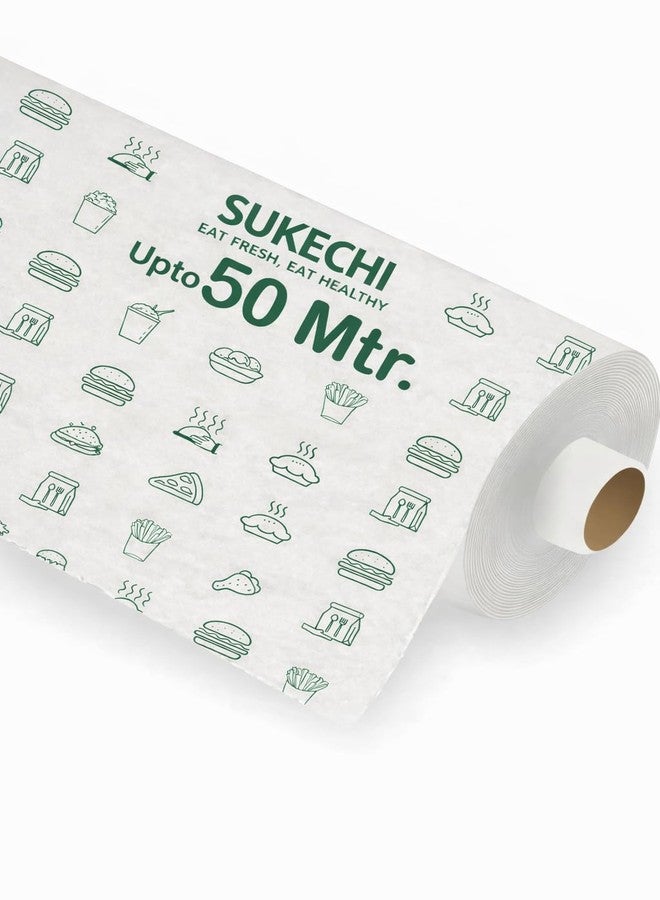 SUKECHI Food Wrapping Paper Roll, Non-Stick Parchment Paper, White, 50 Meter, Reheatable, Food Grade, 30cm Width - Image 2
