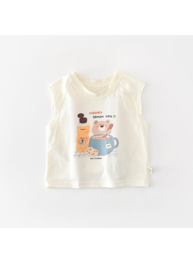Children's Vest Summer Sleeveless T-shirt Thin Boys' Super Cute Cartoon Bear Baby Clothes Outerwear 62052