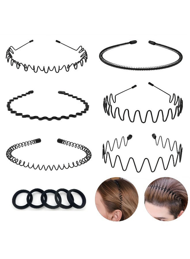 Lesha 6 Pieces Metal Headbands with 5 Elastics for Men and Women Fashion Headband, Unisex Wavy Hair Bands Outdoor Sports Head Bands Simple Elastic Non-Slip Hair Accessories - Image 1