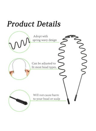 6 Pieces Metal Headbands with 5 Elastics for Men and Women Fashion Headband, Unisex Wavy Hair Bands Outdoor Sports Head Bands Simple Elastic Non-Slip Hair Accessories - view 2