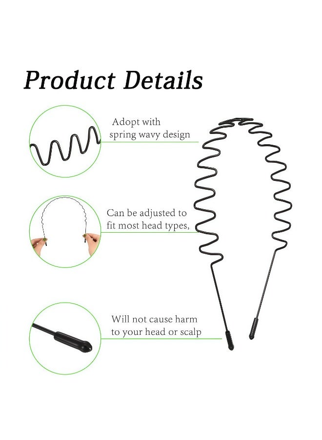 Lesha 6 Pieces Metal Headbands with 5 Elastics for Men and Women Fashion Headband, Unisex Wavy Hair Bands Outdoor Sports Head Bands Simple Elastic Non-Slip Hair Accessories - Image 2
