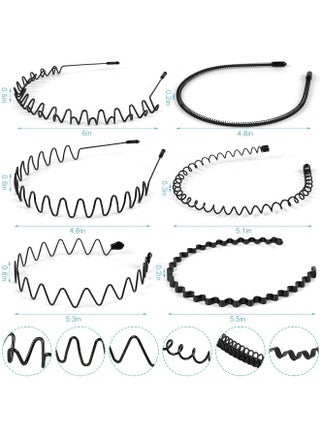 6 Pieces Metal Headbands with 5 Elastics for Men and Women Fashion Headband, Unisex Wavy Hair Bands Outdoor Sports Head Bands Simple Elastic Non-Slip Hair Accessories - view 4