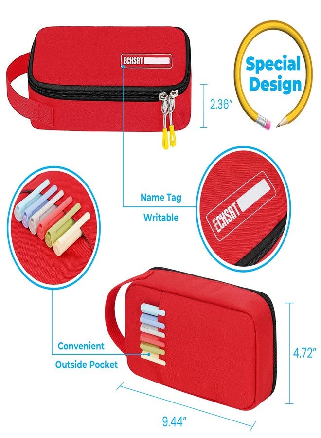ECHSRT Big Pencil Case, Aesthetic Portable Zipper Pencil Bag with Hidden Pocket, Special Pouch for Men Women Adults, Stationery Organizer Pen Cases for Office Travel, Red - Image 2