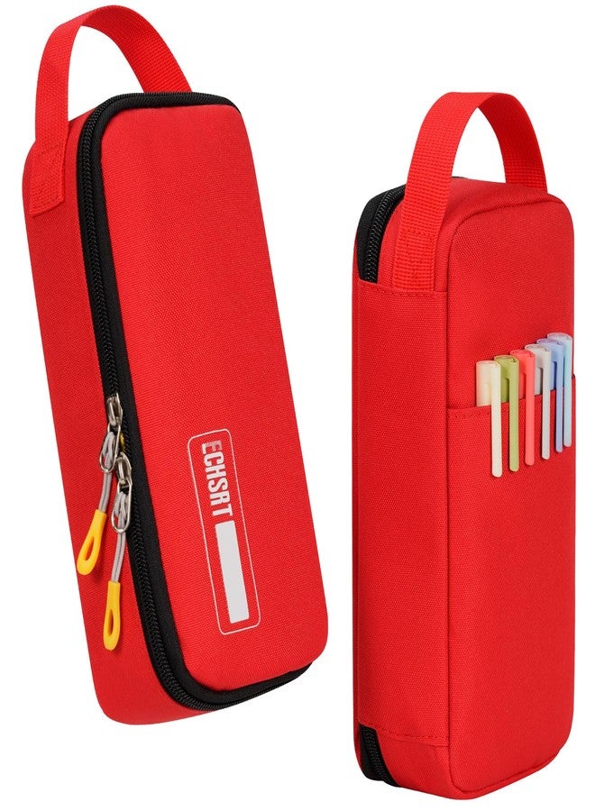 ECHSRT Big Pencil Case, Aesthetic Portable Zipper Pencil Bag with Hidden Pocket, Special Pouch for Men Women Adults, Stationery Organizer Pen Cases for Office Travel, Red - Image 1