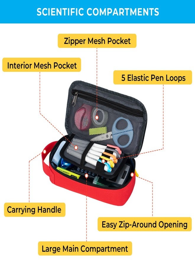 ECHSRT Big Pencil Case, Aesthetic Portable Zipper Pencil Bag with Hidden Pocket, Special Pouch for Men Women Adults, Stationery Organizer Pen Cases for Office Travel, Red - Image 3