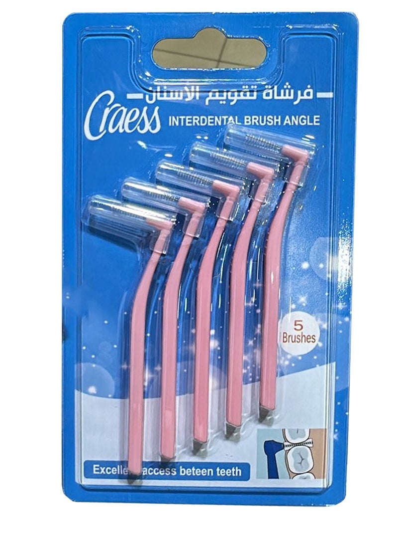 فرشاة كرايس (Craess) لتنظيف ما بين الأسنان والتقويم - تصميم بزاوية مائلة - طقم مكون من 5 قطع