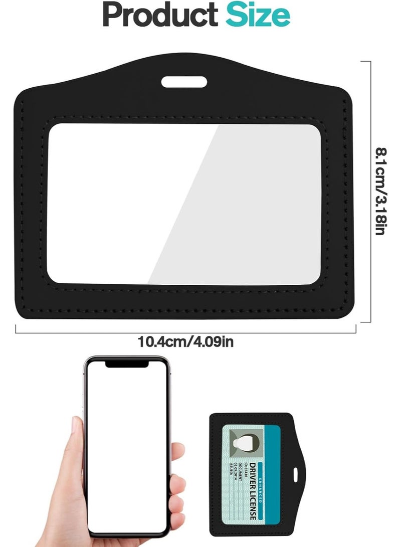 KISSUN Genuine Leather ID Badge Holder Horizontal, Clear Card Holder, Waterproof Name Badge Holder, for Office, Staff, Students, Employees 2 Pcs Black - Image 2