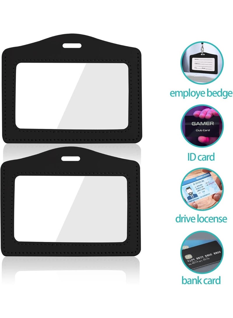 KISSUN Genuine Leather ID Badge Holder Horizontal, Clear Card Holder, Waterproof Name Badge Holder, for Office, Staff, Students, Employees 2 Pcs Black - Image 4