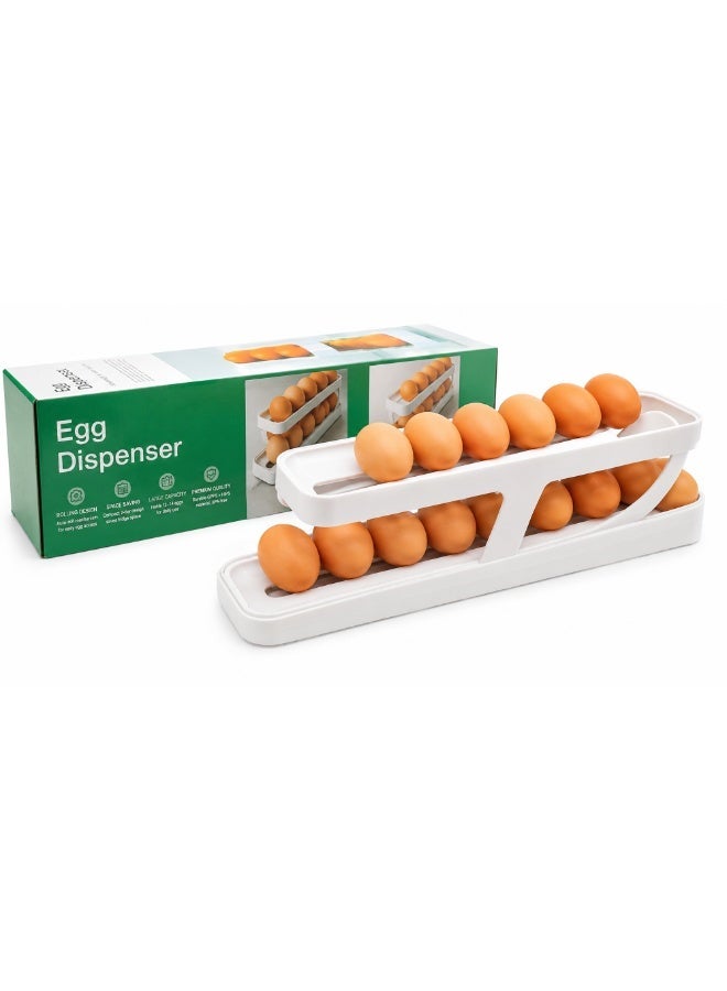 Beram Rolling Egg Dispenser for Refrigerator – White 2-Tier Egg Holder Organizer Tray Rack, Gravity-Fed Auto-Roll Egg Storage Container for Fridge & Countertop, Holds 12–14 Eggs, Durable GPPS + HIPS Material - Image 1