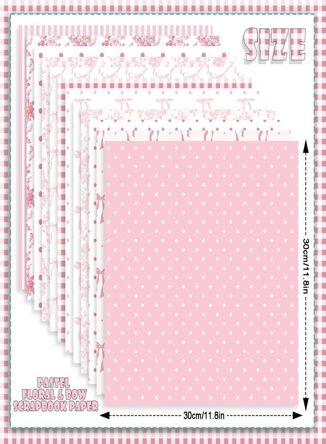 Fabllewavi 24 Sheets Pink Bow Floral Scrapbook Paper, Pink Ribon and Floral Decorative Craft Paper Folded Flat for Birthday Wedding Baby Shower Card Making Photo Album Decor, 12'' x 12'' - Image 2