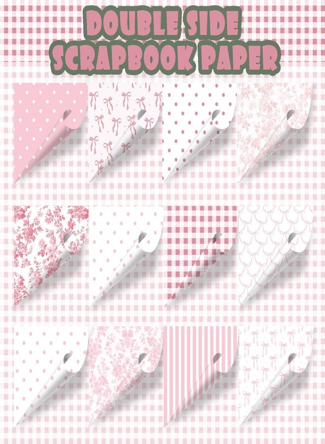 Fabllewavi 24 Sheets Pink Bow Floral Scrapbook Paper, Pink Ribon and Floral Decorative Craft Paper Folded Flat for Birthday Wedding Baby Shower Card Making Photo Album Decor, 12'' x 12'' - Image 3